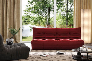 Нераскладной диван ДеФранс для загородного дома, яркий цвет, трендовая модель, российское производство, высокое качество материалов, доставка по Москве и России 